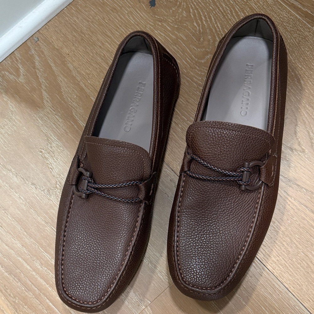 Brand new never worn Salvatore Ferragamo Dark Brown Leather Slip-Ons - Picture 2 of 8